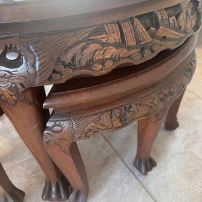 Carved Wooden Table with 4 Chairs