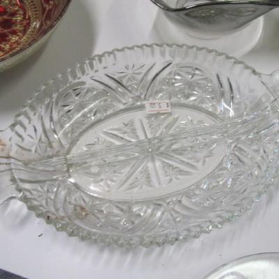 Serving Decor Ombre Silver Rimmed Bowl Divided Relish Dish