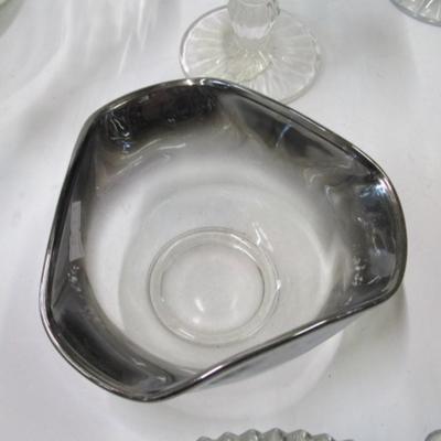Serving Decor Ombre Silver Rimmed Bowl Divided Relish Dish