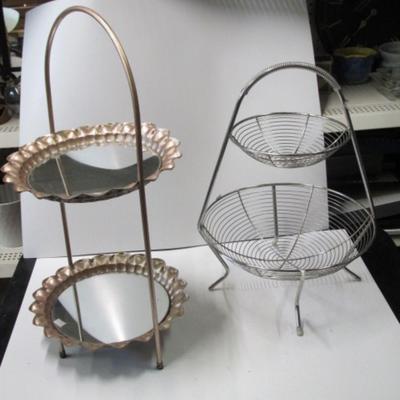 Metal 2 Tier Pastry Server & Pottery Barn Basket 2 Tier Silver Wire Fruit & Vegetable Basket Approx 19" Tall