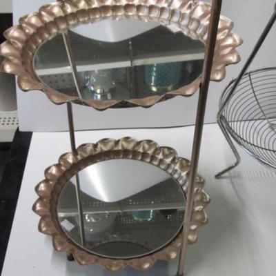 Metal 2 Tier Pastry Server & Pottery Barn Basket 2 Tier Silver Wire Fruit & Vegetable Basket Approx 19" Tall