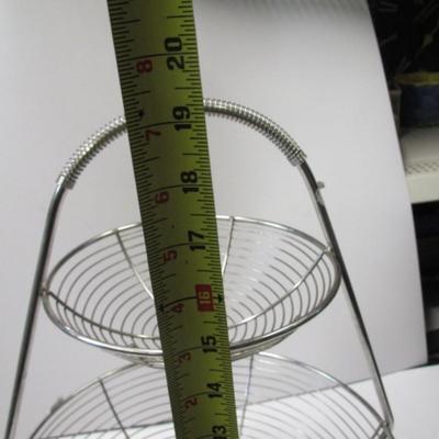 Metal 2 Tier Pastry Server & Pottery Barn Basket 2 Tier Silver Wire Fruit & Vegetable Basket Approx 19" Tall