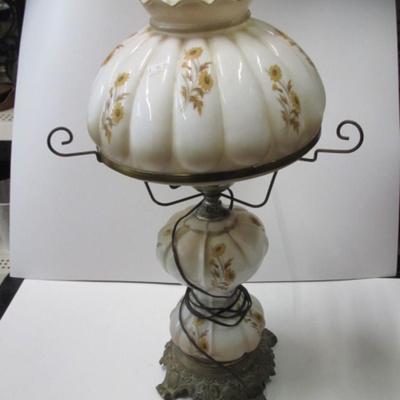 Electric Milk Glass Lamp With Flowers