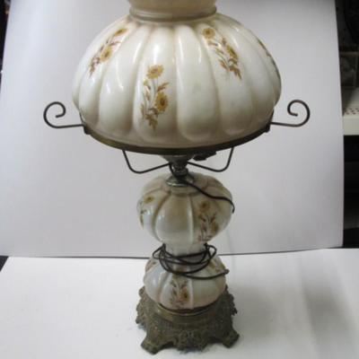 Electric Milk Glass Lamp With Flowers