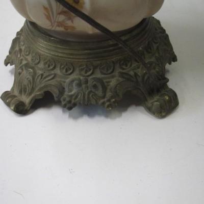 Electric Milk Glass Lamp With Flowers