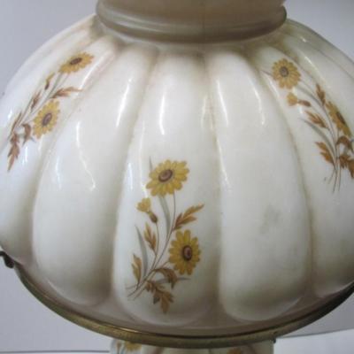 Electric Milk Glass Lamp With Flowers