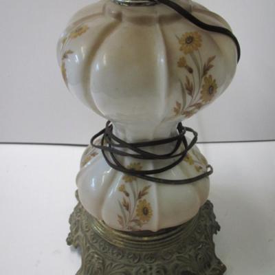 Electric Milk Glass Lamp With Flowers