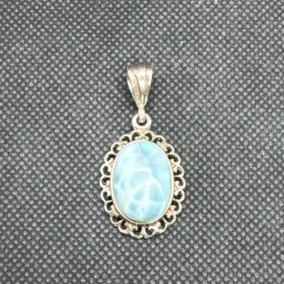 14kt White Gold Larimar Pendant/Charm