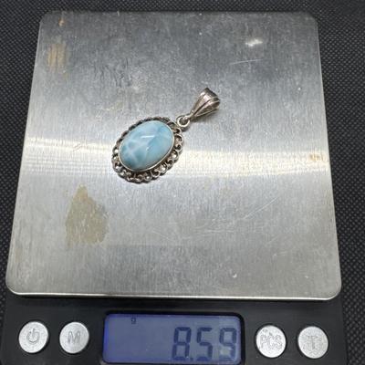 14kt White Gold Larimar Pendant/Charm