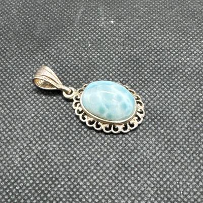 14kt White Gold Larimar Pendant/Charm