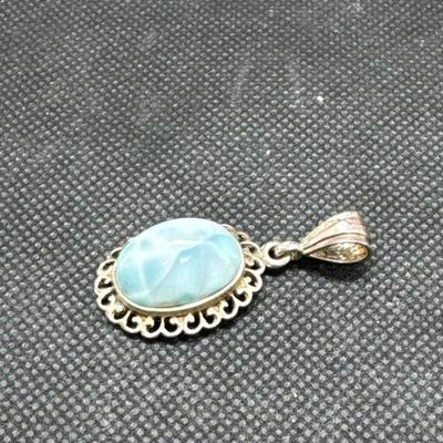 14kt White Gold Larimar Pendant/Charm