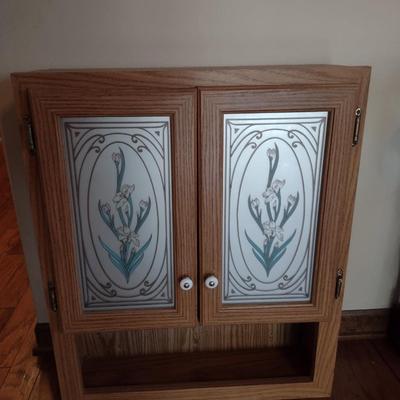 Wooden Wall Cabinet with Double Glass Front Doors