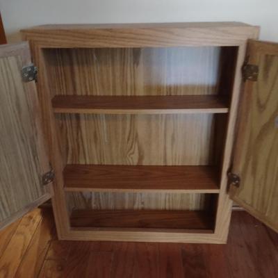 Wooden Wall Cabinet with Double Glass Front Doors