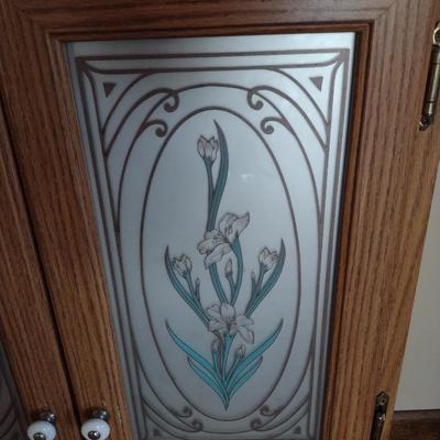 Wooden Wall Cabinet with Double Glass Front Doors