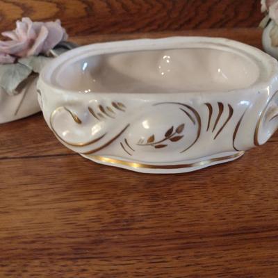 Capodimonte Style Trinket Box and Vase- Rose Motif