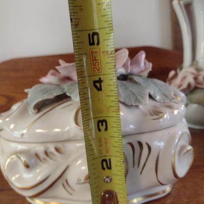 Capodimonte Style Trinket Box and Vase- Rose Motif