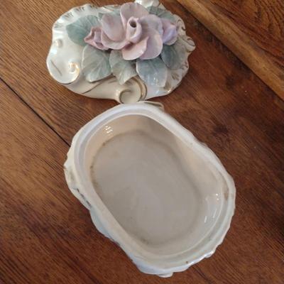 Capodimonte Style Trinket Box and Vase- Rose Motif