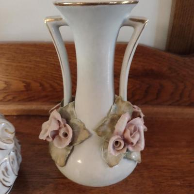 Capodimonte Style Trinket Box and Vase- Rose Motif