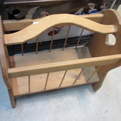 Wooden Magazine Rack With Carved Hearts Approx 20" Long