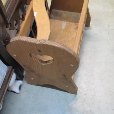 Wooden Magazine Rack With Carved Hearts Approx 20" Long