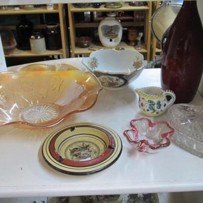 Greek Ashtray Imari Ware Bowl Clear Glass Heart Trinket Dish 4 Leaf Clover Candy Dish Vintage Marigold Depressing Glass Iris &...
