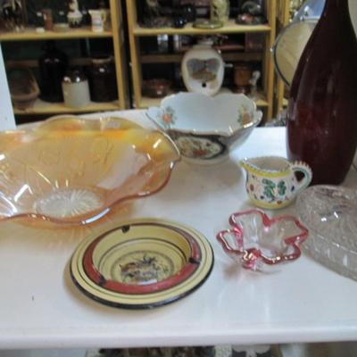 Greek Ashtray Imari Ware Bowl Clear Glass Heart Trinket Dish 4 Leaf Clover Candy Dish Vintage Marigold Depressing Glass Iris &...
