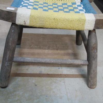Vintage Wood Foot Stool With Jute Weaving Approx 15 1/2" x 11" x 12"