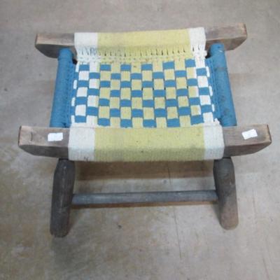 Vintage Wood Foot Stool With Jute Weaving Approx 15 1/2" x 11" x 12"