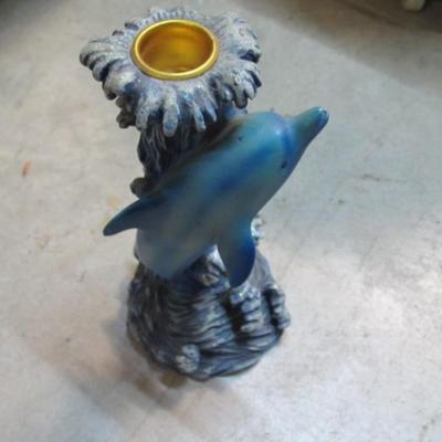 Ceramic Candle Holder Including Dolphins & Brass Candle Holders