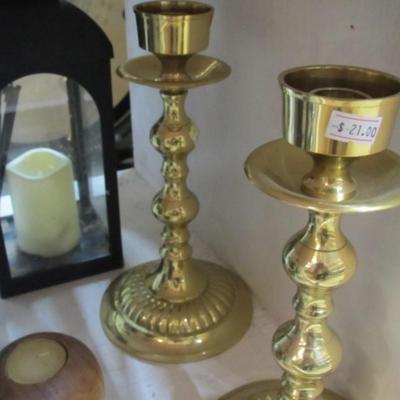 Ceramic Candle Holder Including Dolphins & Brass Candle Holders