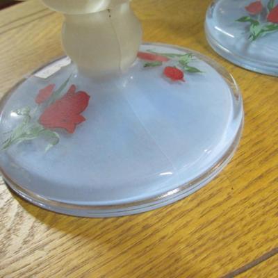 Vintage Pressed Glass Floral Candle Holders Approx 4" Tall