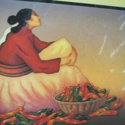 R.C. Gorman Woman With Chili Peppers Approx 12" x 12" Ceramic Tile