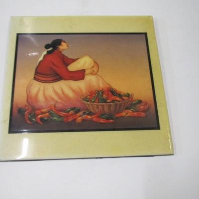 R.C. Gorman Woman With Chili Peppers Approx 12" x 12" Ceramic Tile