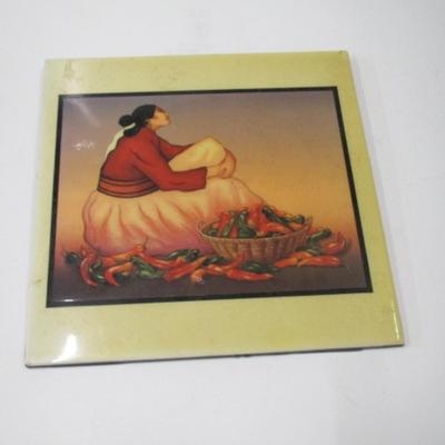 R.C. Gorman Woman With Chili Peppers Approx 12" x 12" Ceramic Tile