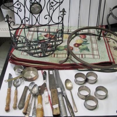 Vintage Fuller Brush Letter Opener Silverware Napkin Rings Metal Baskets