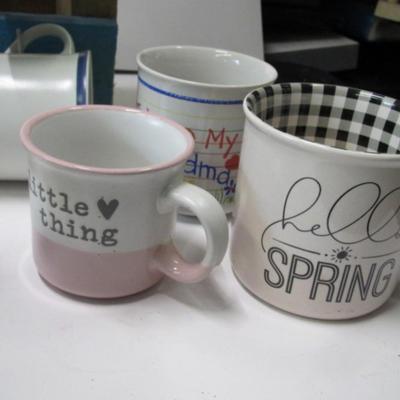 Hand Made Rise & Grind Mug Holder With An Assortment Of Mugs