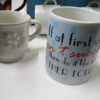 Hand Made Rise & Grind Mug Holder With An Assortment Of Mugs