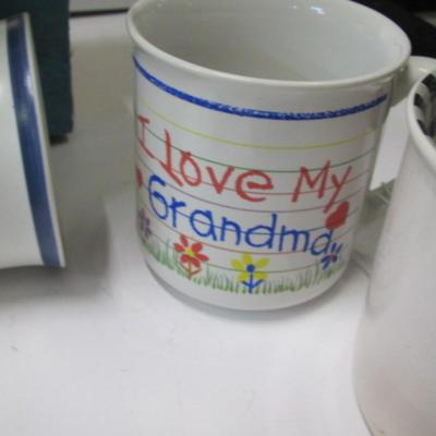 Hand Made Rise & Grind Mug Holder With An Assortment Of Mugs