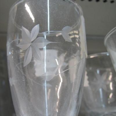 Assortment Of Clear Glass Drinking Glasses Some Etched