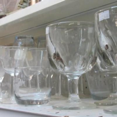 Assortment Of Clear Glass Drinking Glasses Some Etched