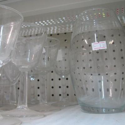 Assortment Of Clear Glass Drinking Glasses Some Etched