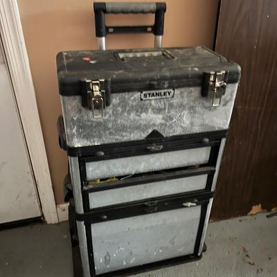 Stanley 3 Section Mobile Tool Chest on Trolley w Assortment of Tools