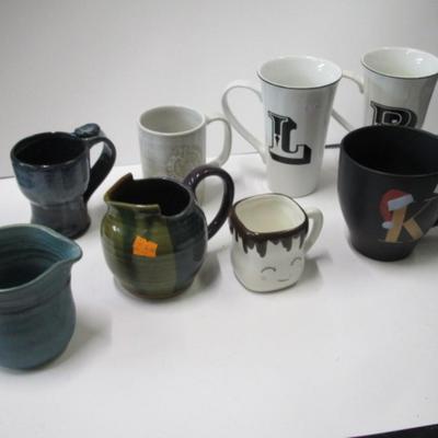 Assortment Of Signed Ceramic & Pottery Stoneware Mugs Creamers