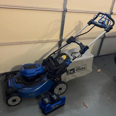Kobalt 24-volt 20" Cordless Push Lawn Mower w Bag, 2 Batteries, Charger- Tested