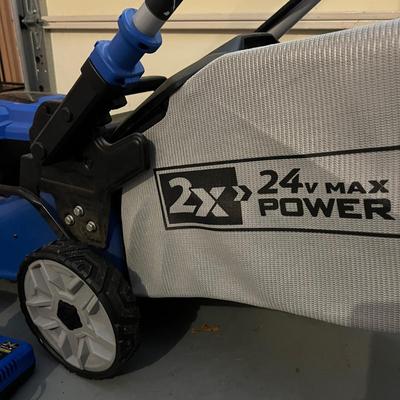 Kobalt 24-volt 20" Cordless Push Lawn Mower w Bag, 2 Batteries, Charger- Tested