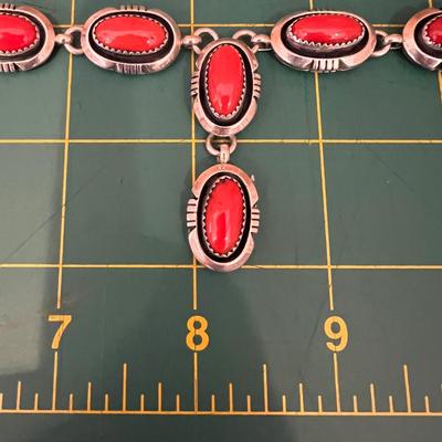 Vintage Navajo Wilson Padilla Sterling Silver & Coral Necklace