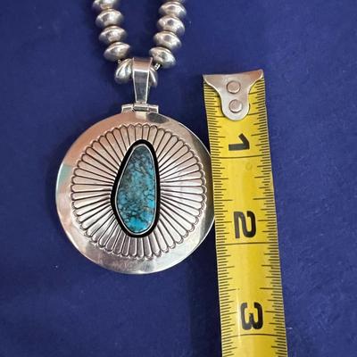 Vintage Native American Turquoise Silver Reversable Pendant Necklace