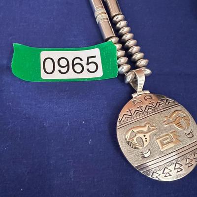 Vintage Native American Turquoise Silver Reversable Pendant Necklace