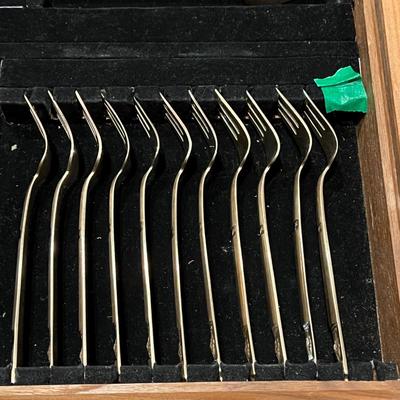 Vintage 143 Pc Set of VU Brass Flatware In Original Carved Wood Box