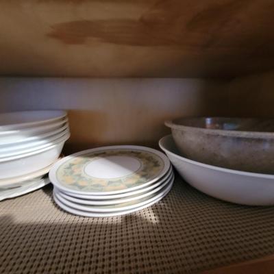 Lot of serving platters, plates, bowls everything pictured